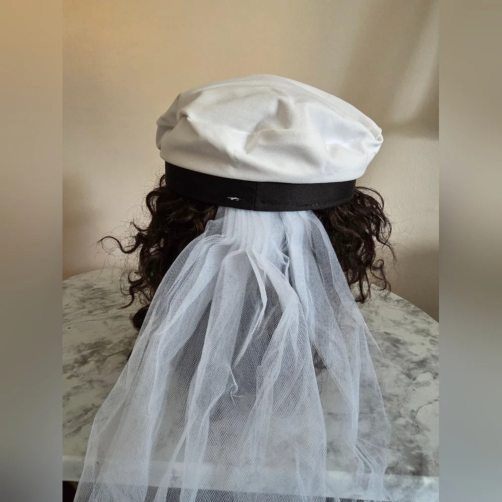 Captain's Hat With Veil- Black & White
